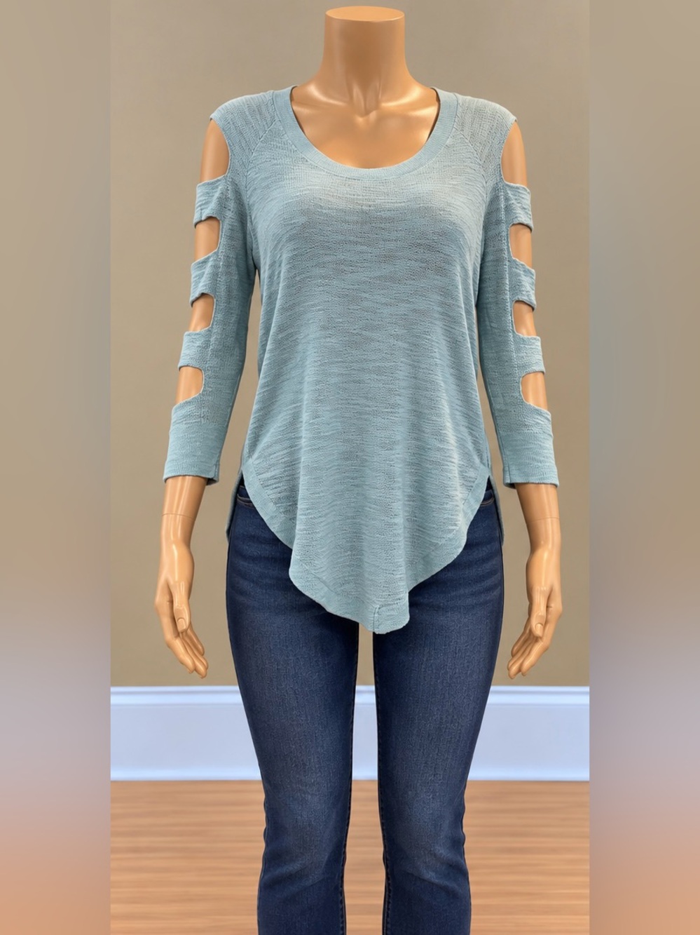 Express Blue Cold Shoulder Cutout Sleeve Lightweight Knit Tunic Top XS